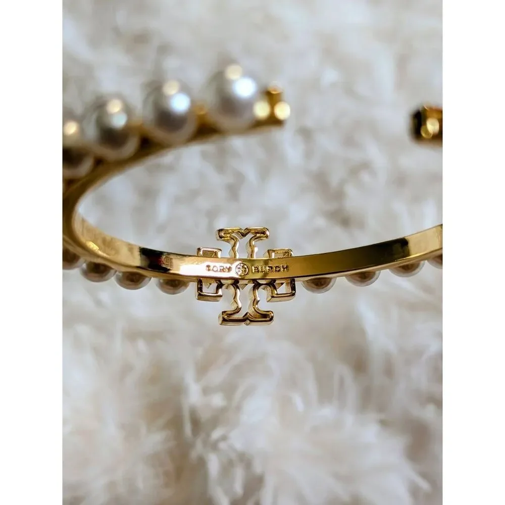 TORY BURCH Kira Gold Pearl Cuff Bangle